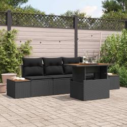 Ensemble de canap&eacute; de jardin 5 pcs Noir Poly rotin