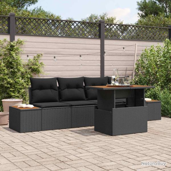 Ensemble de canap� de jardin 5 pcs Noir Poly rotin