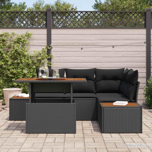 Ensemble de canap� de jardin 5 pcs Noir Poly rotin