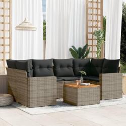 Salon de jardin avec coussins 7 pcs gris r&eacute;sine tress&eacute;e