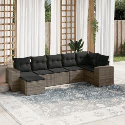 Salon de jardin avec coussins 7 pcs gris r&eacute;sine tress&eacute;e