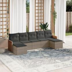 Salon de jardin avec coussins 7 pcs gris r&eacute;sine tress&eacute;e