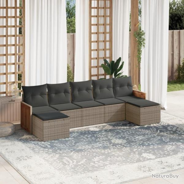 Salon de jardin avec coussins 7 pcs gris r�sine tress�e