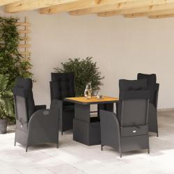 Ensemble &agrave; manger de jardin coussins 5pcs Noir R&eacute;sine tress&eacute;e