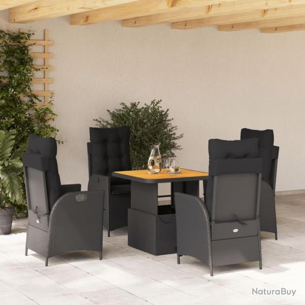 Ensemble � manger de jardin coussins 5pcs Noir R�sine tress�e
