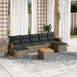 Salon de jardin 8 pcs avec coussins gris r&eacute;sine tress&eacute;e