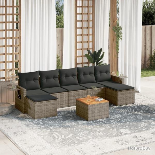 Salon de jardin 8 pcs avec coussins gris r�sine tress�e