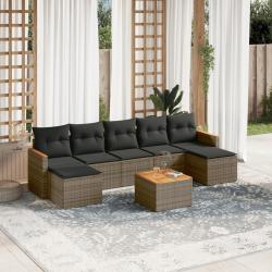 Salon de jardin 8 pcs avec coussins gris r&eacute;sine tress&eacute;e