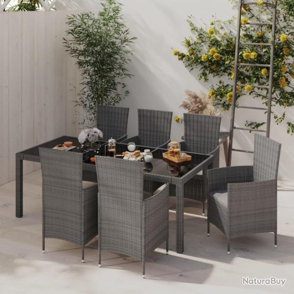 Salon de jardin 7 pcs avec coussins R�sine tress�e Gris