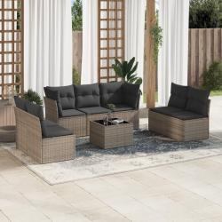 Salon de jardin 8 pcs avec coussins gris r&eacute;sine tress&eacute;e