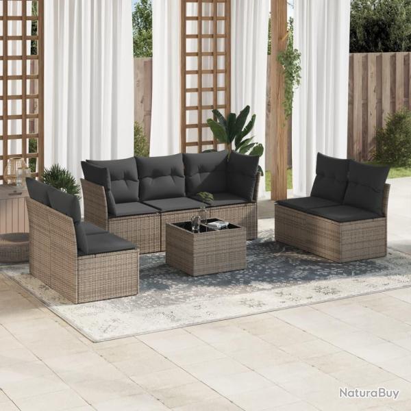Salon de jardin 8 pcs avec coussins gris r�sine tress�e