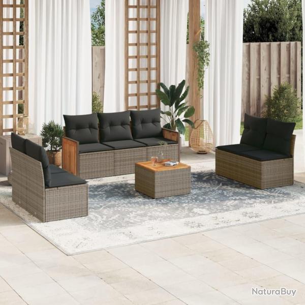 Salon de jardin 8 pcs avec coussins gris r�sine tress�e
