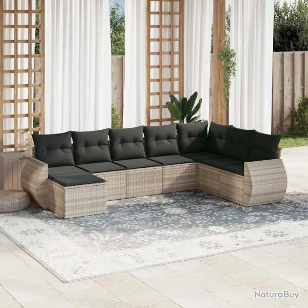 Salon de jardin 8 pcs avec coussins gris clair r�sine tress�e