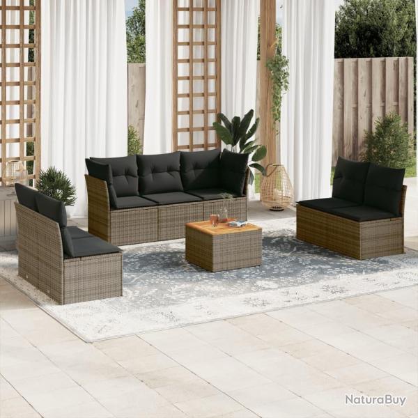 Salon de jardin 8 pcs avec coussins gris r�sine tress�e