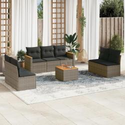 Salon de jardin 8 pcs avec coussins gris r&eacute;sine tress&eacute;e