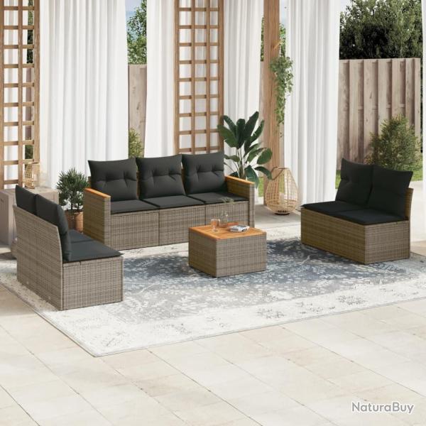 Salon de jardin 8 pcs avec coussins gris r�sine tress�e