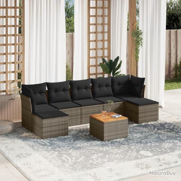 Salon de jardin 8 pcs avec coussins gris r�sine tress�e