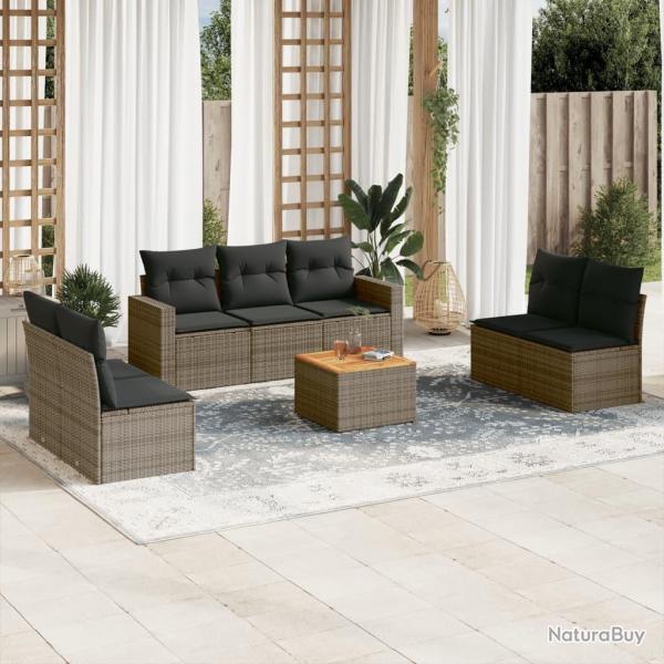 Salon de jardin 8 pcs avec coussins gris r�sine tress�e