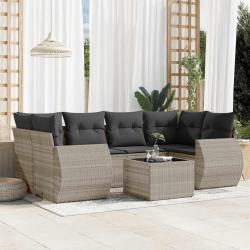 Salon de jardin avec coussins 7 pcs gris clair r&eacute;sine tress&eacute;e