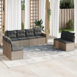 Salon de jardin 8 pcs avec coussins gris r&eacute;sine tress&eacute;e