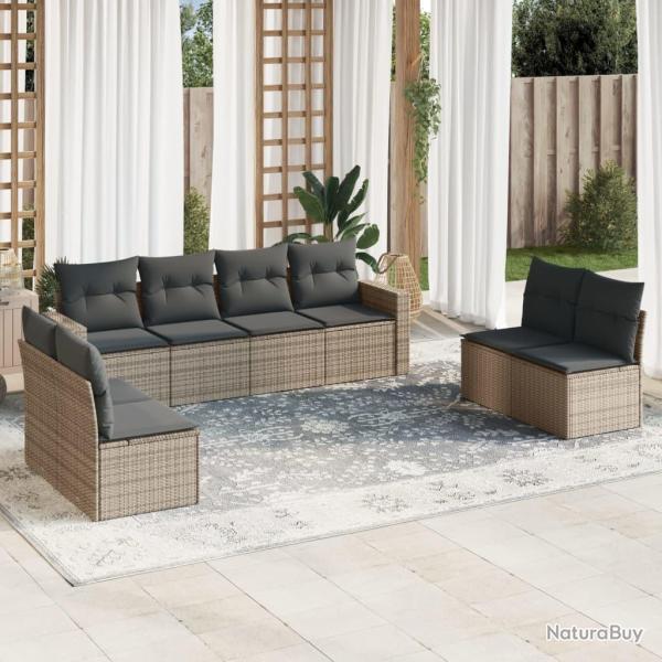 Salon de jardin 8 pcs avec coussins gris r�sine tress�e