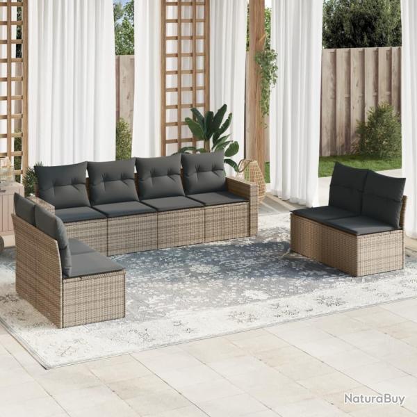 Salon de jardin 8 pcs avec coussins gris r�sine tress�e