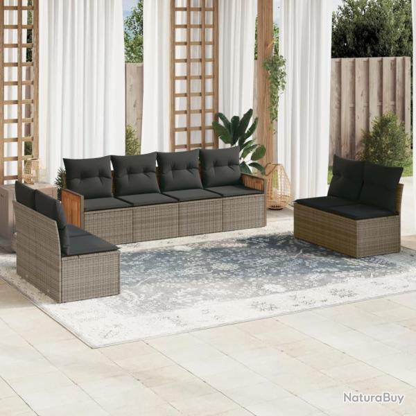 Salon de jardin 8 pcs avec coussins gris r�sine tress�e