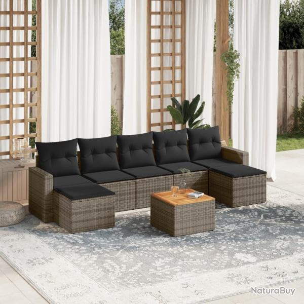 Salon de jardin 8 pcs avec coussins gris r�sine tress�e