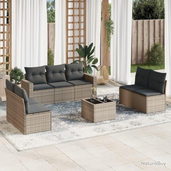 Salon de jardin 8 pcs avec coussins gris r�sine tress�e