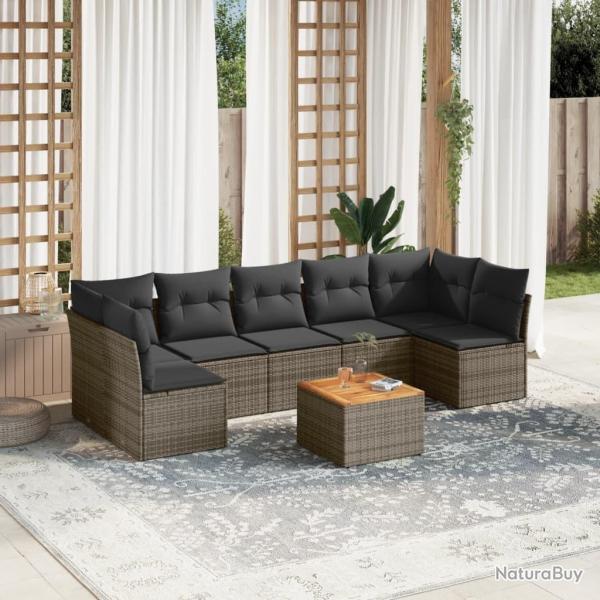 Salon de jardin 8 pcs avec coussins gris r�sine tress�e