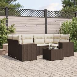 Salon de jardin avec coussins 7 pcs marron r&eacute;sine tress&eacute;e