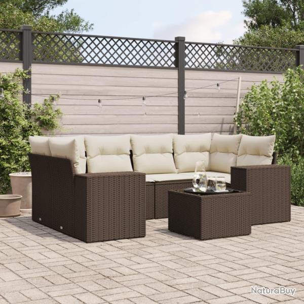 Salon de jardin avec coussins 7 pcs marron r�sine tress�e