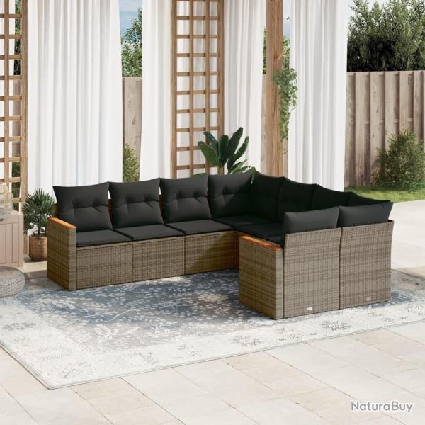 Salon de jardin 8 pcs avec coussins gris r�sine tress�e