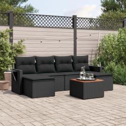 Salon de jardin 7 pcs avec coussins noir r&eacute;sine tress&eacute;e