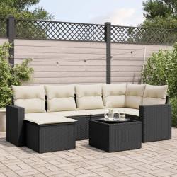 Salon de jardin 7 pcs avec coussins noir r&eacute;sine tress&eacute;e