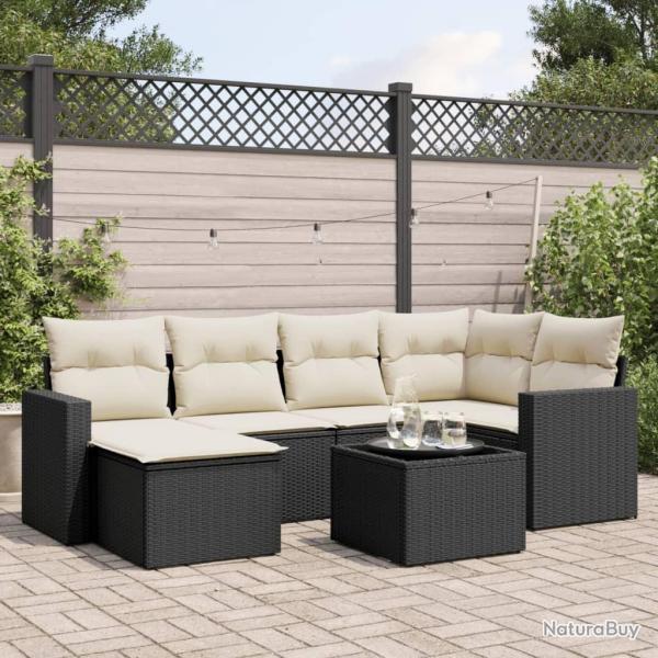 Salon de jardin 7 pcs avec coussins noir r�sine tress�e