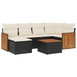 Salon de jardin 7 pcs avec coussins noir r&eacute;sine tress&eacute;e