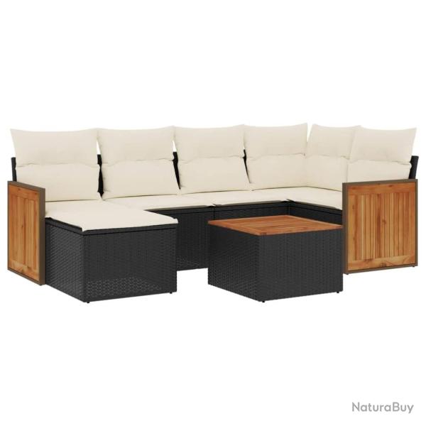Salon de jardin 7 pcs avec coussins noir r�sine tress�e