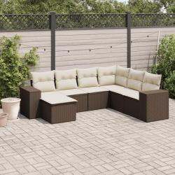 Salon de jardin avec coussins 7 pcs marron r&eacute;sine tress&eacute;e