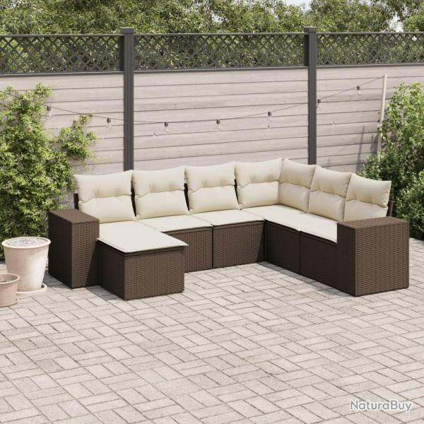 Salon de jardin avec coussins 7 pcs marron r�sine tress�e