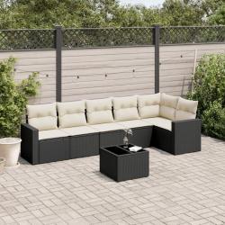 Salon de jardin 7 pcs avec coussins noir r&eacute;sine tress&eacute;e