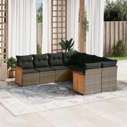 Salon de jardin 8 pcs avec coussins gris r&eacute;sine tress&eacute;e