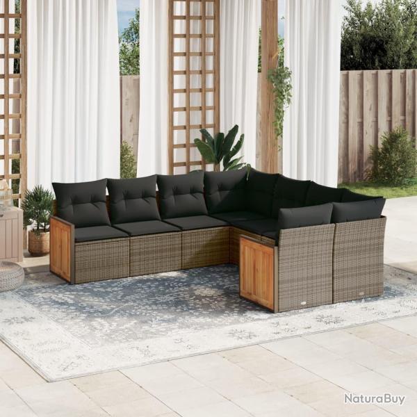 Salon de jardin 8 pcs avec coussins gris r�sine tress�e
