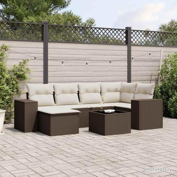 Salon de jardin avec coussins 7 pcs marron r�sine tress�e