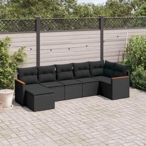 Salon de jardin 7 pcs avec coussins noir r�sine tress�e