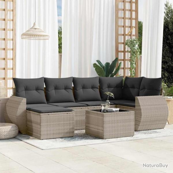 Salon de jardin avec coussins 7 pcs gris clair r�sine tress�e