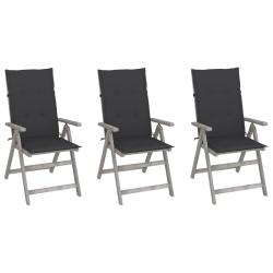 Chaises inclinables de jardin lot de 3 et coussins Bois acacia