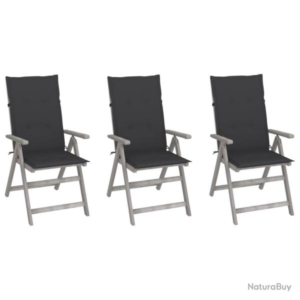 Chaises inclinables de jardin lot de 3 et coussins Bois acacia