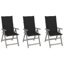 Chaises inclinables de jardin lot de 3 et coussins Bois acacia