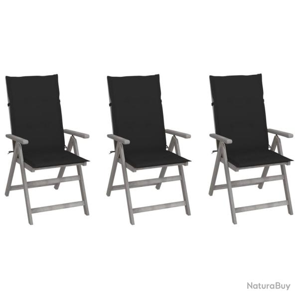 Chaises inclinables de jardin lot de 3 et coussins Bois acacia